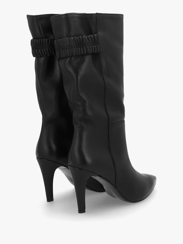 Gardenia 80's Black Leather Elasticated Back Heeled Calf Boots