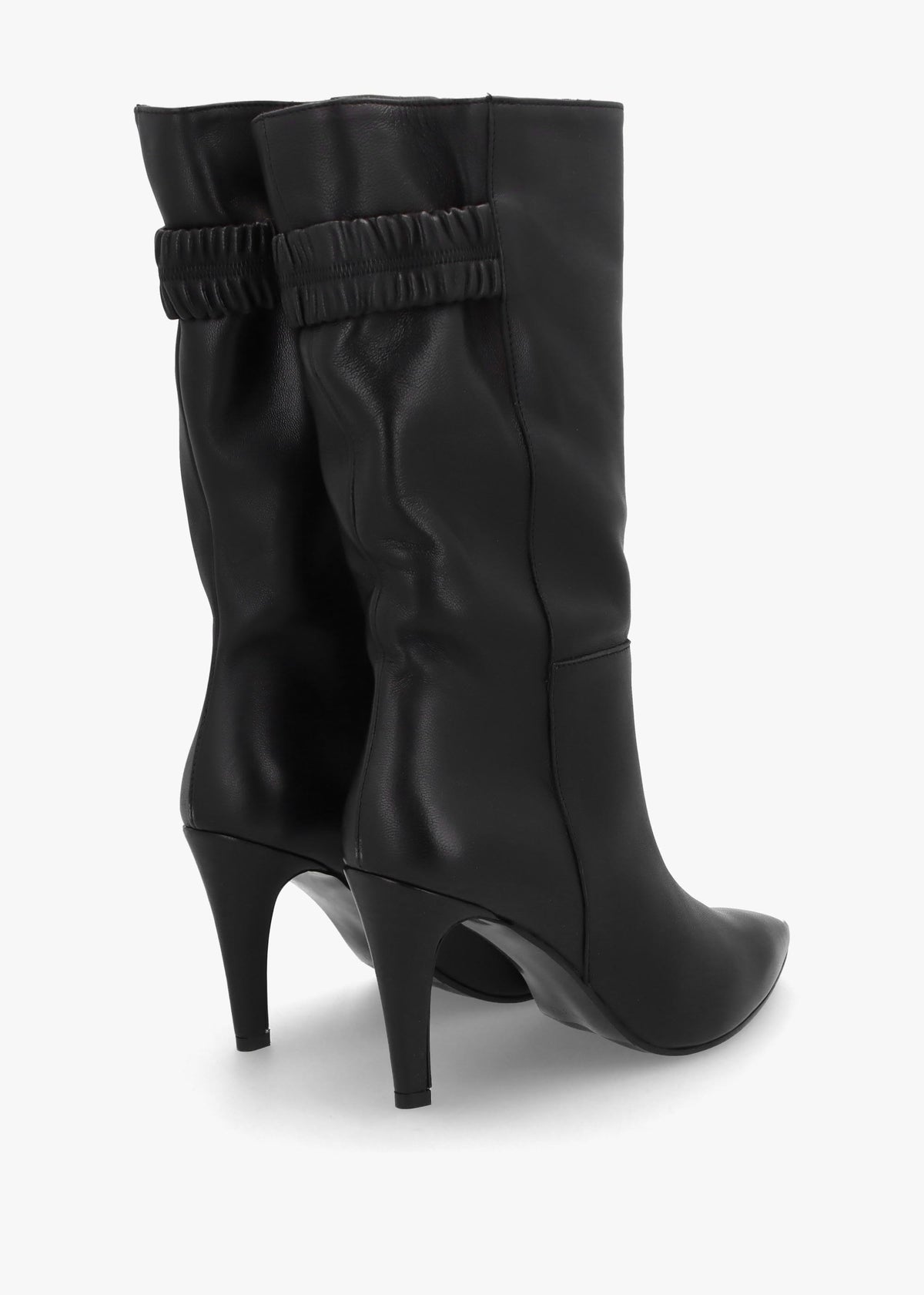 Gardenia 80's Black Leather Elasticated Back Heeled Calf Boots