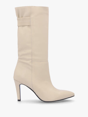 Gardenia 80's Cream Leather Elasticated Back Heeled Calf Boots