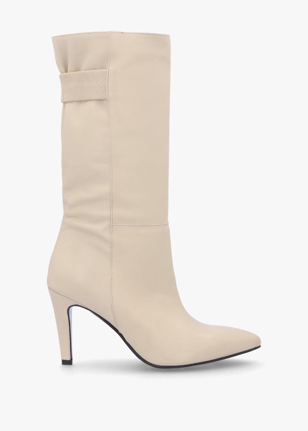 Gardenia 80's Cream Leather Elasticated Back Heeled Calf Boots