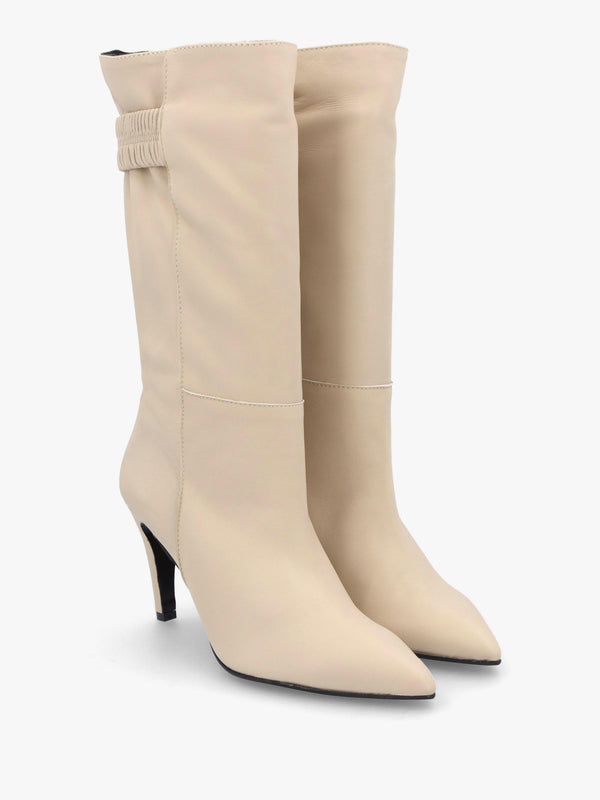 Gardenia 80's Cream Leather Elasticated Back Heeled Calf Boots