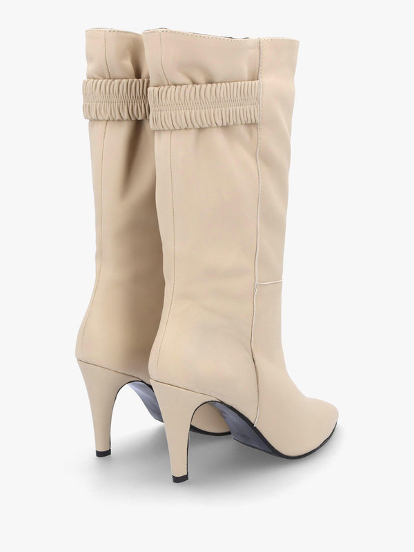Gardenia 80's Cream Leather Elasticated Back Heeled Calf Boots