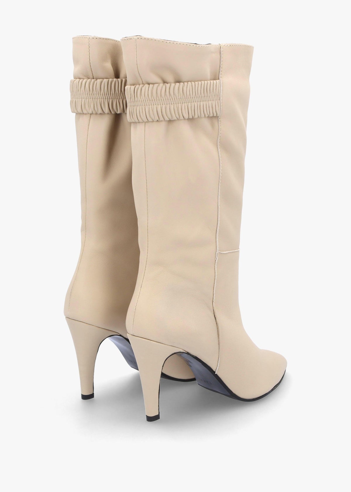 Gardenia 80's Cream Leather Elasticated Back Heeled Calf Boots