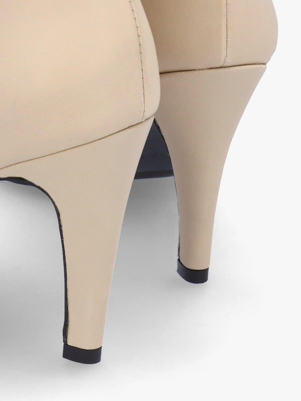 Gardenia 80's Cream Leather Elasticated Back Heeled Calf Boots