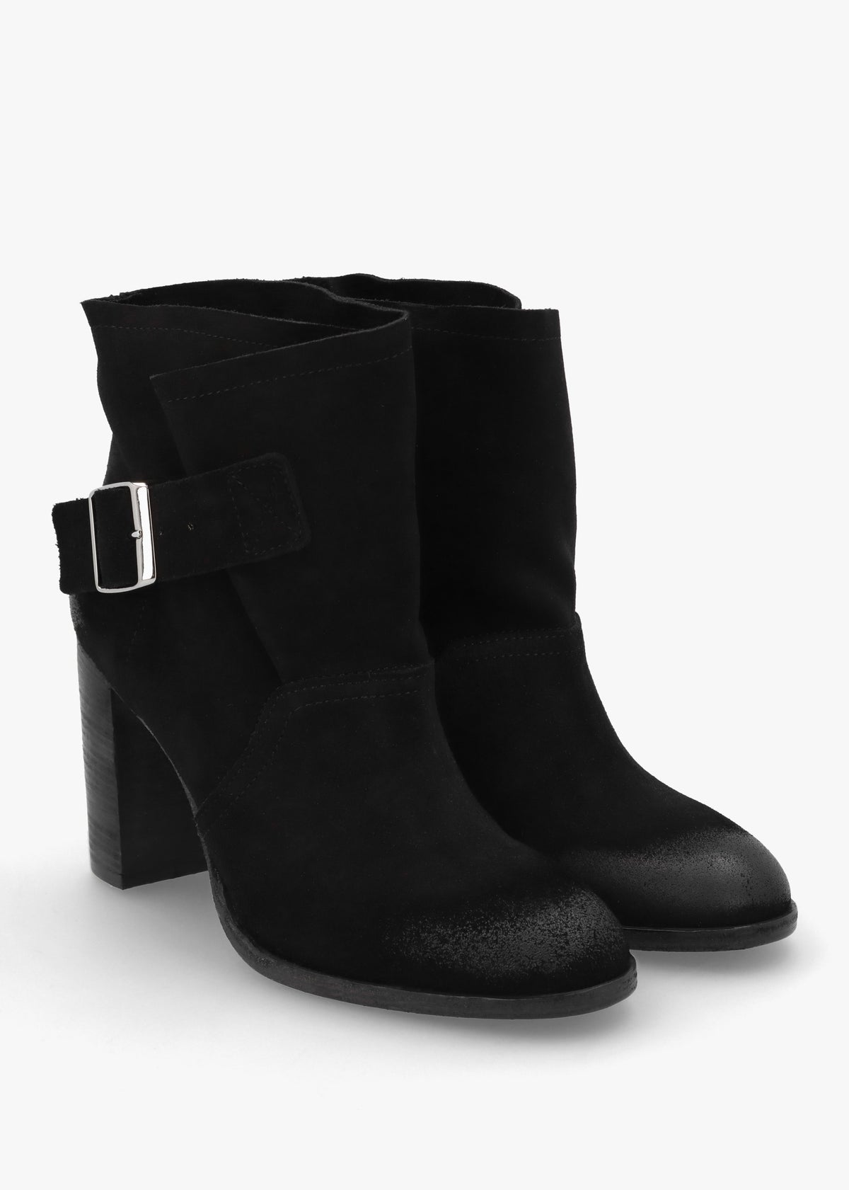 Giddy Black Suede Buckle Block Heeled Ankle Boots