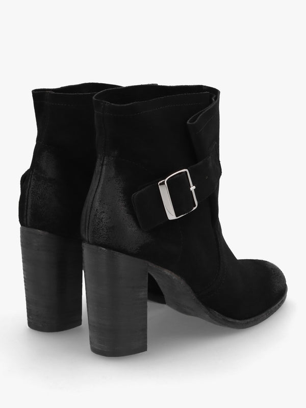 Giddy Black Suede Buckle Block Heeled Ankle Boots
