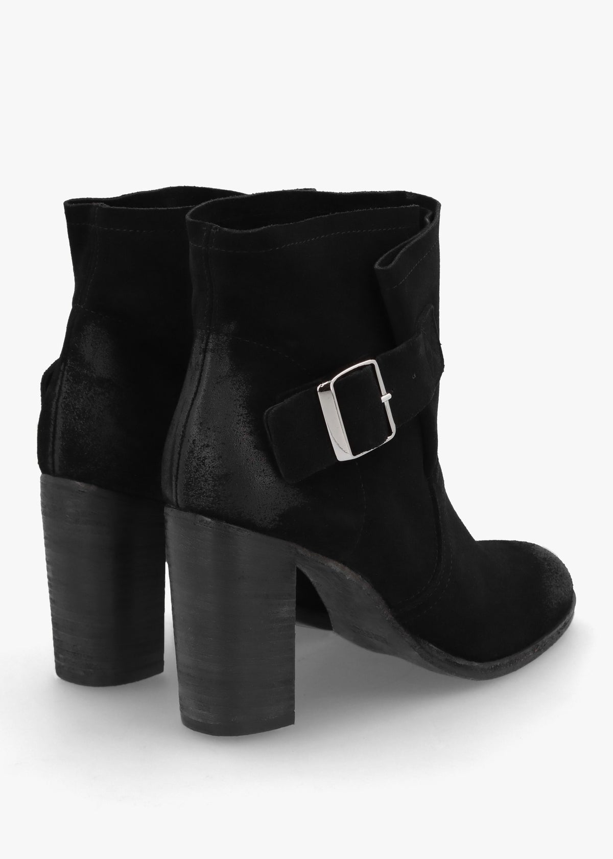 Giddy Black Suede Buckle Block Heeled Ankle Boots