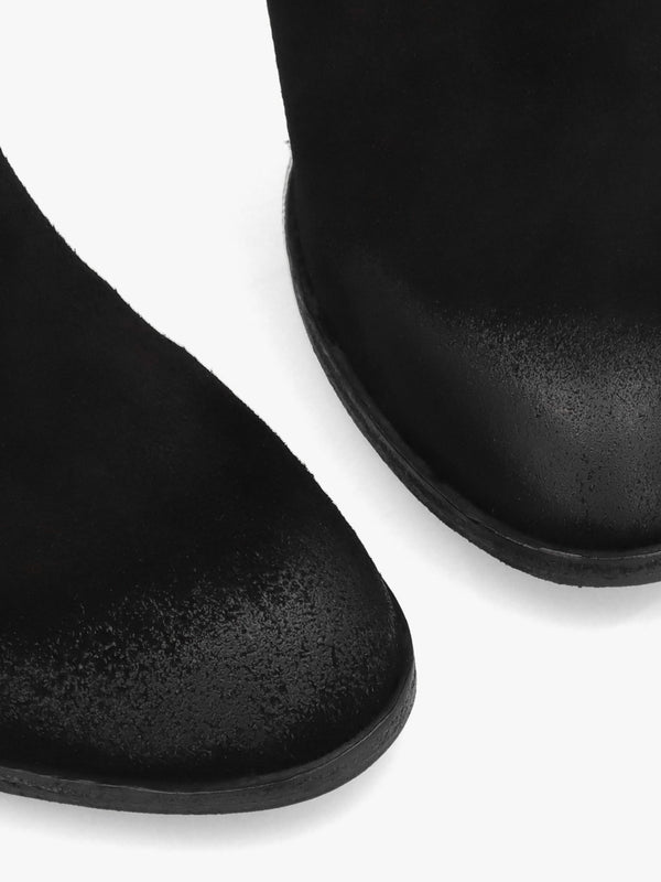 Giddy Black Suede Buckle Block Heeled Ankle Boots