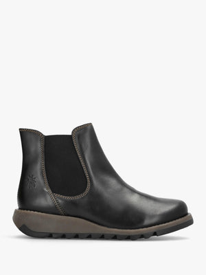 Salv Black Rug Leather Wedge Chelsea Boots