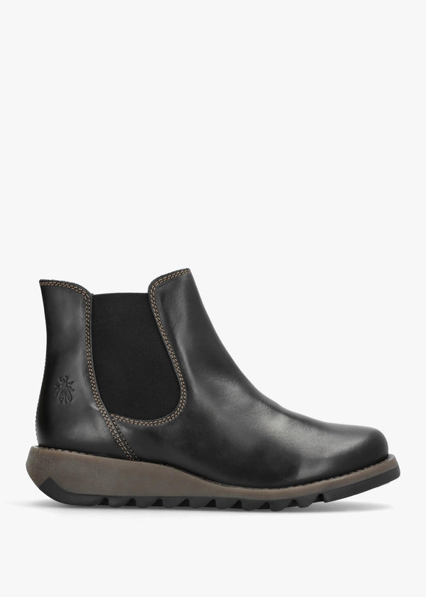 Salv Black Rug Leather Wedge Chelsea Boots