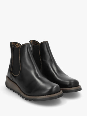 Salv Black Rug Leather Wedge Chelsea Boots