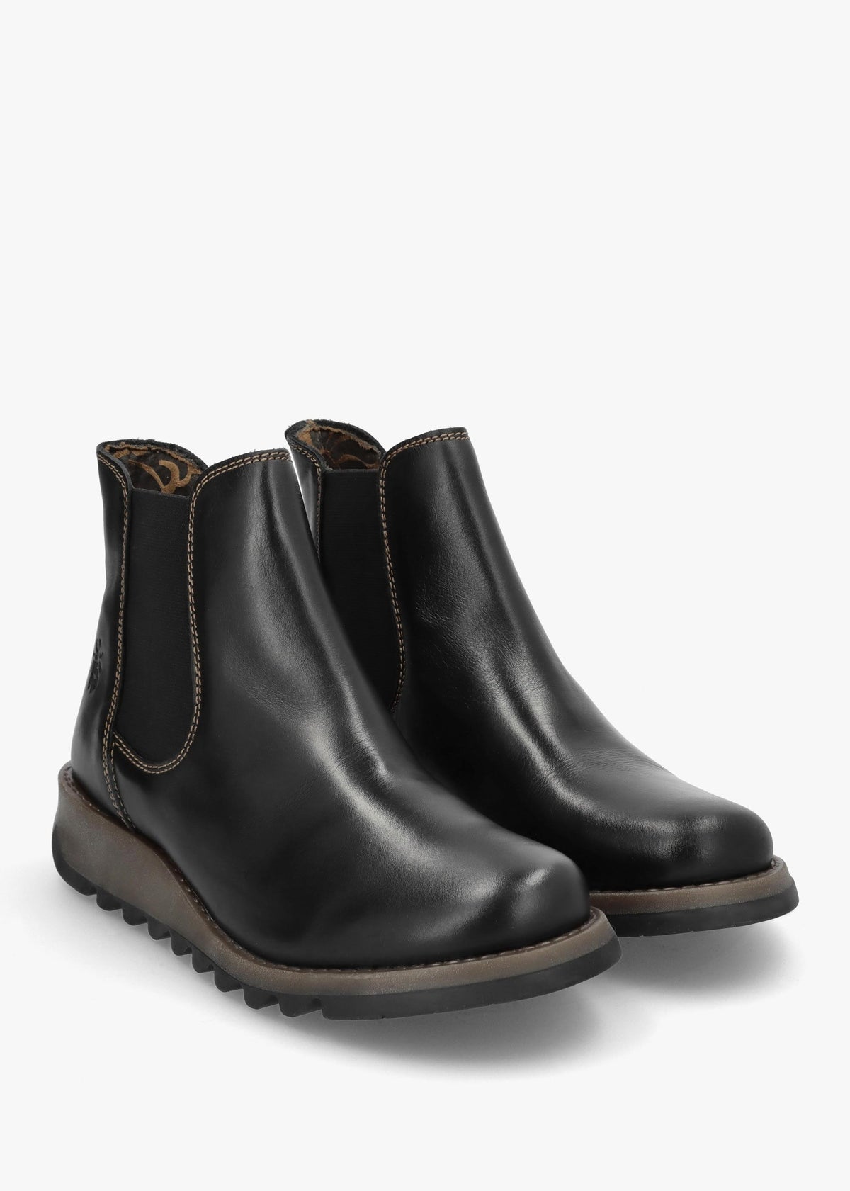 Salv Black Rug Leather Wedge Chelsea Boots