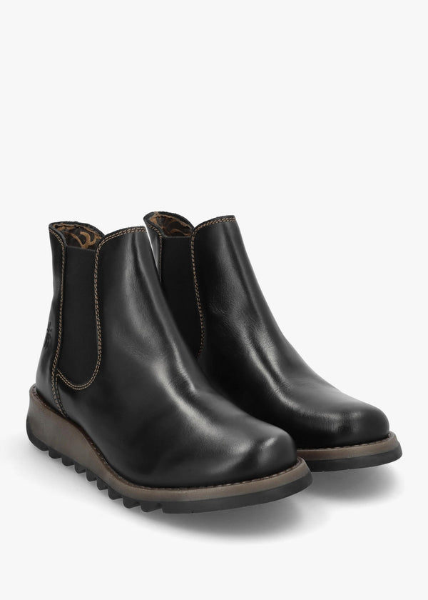 Salv Black Rug Leather Wedge Chelsea Boots