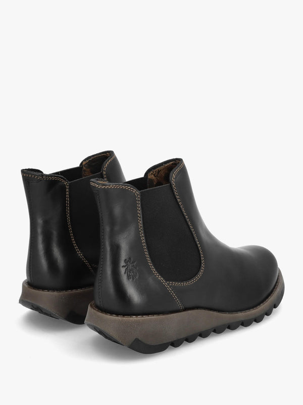 Salv Black Rug Leather Wedge Chelsea Boots