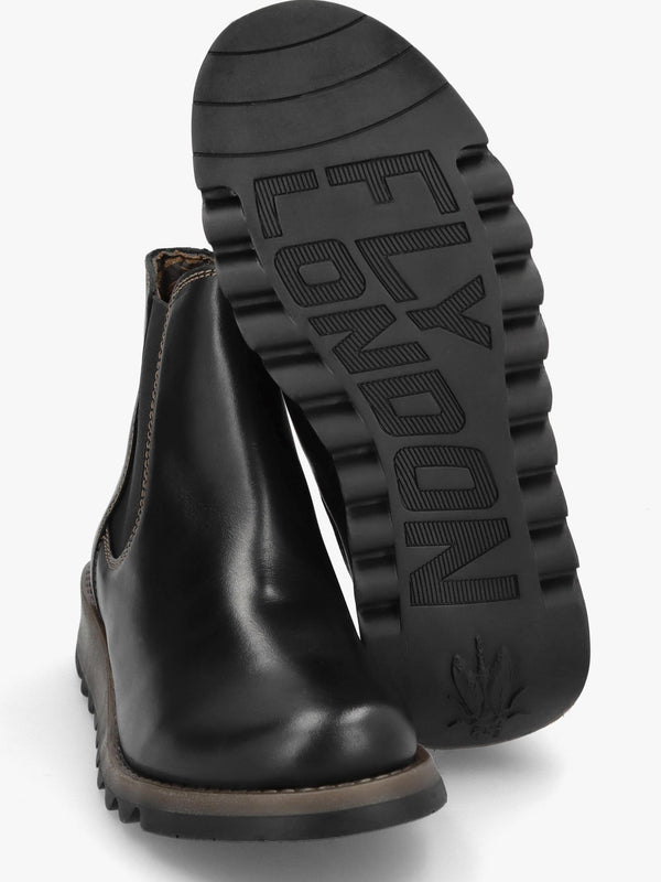 Salv Black Rug Leather Wedge Chelsea Boots