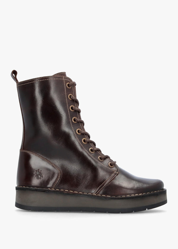 Rami Dark Brown Rug Leather Lace Up Ankle Boots
