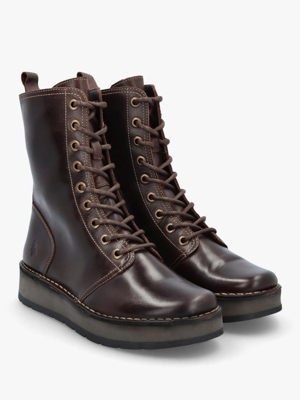 Rami Dark Brown Rug Leather Lace Up Ankle Boots