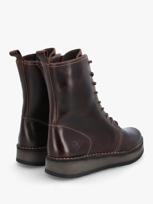 Rami Dark Brown Rug Leather Lace Up Ankle Boots