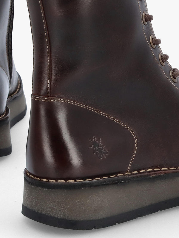 Rami Dark Brown Rug Leather Lace Up Ankle Boots