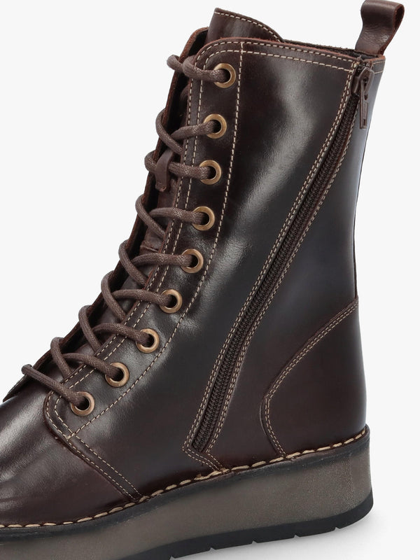 Rami Dark Brown Rug Leather Lace Up Ankle Boots