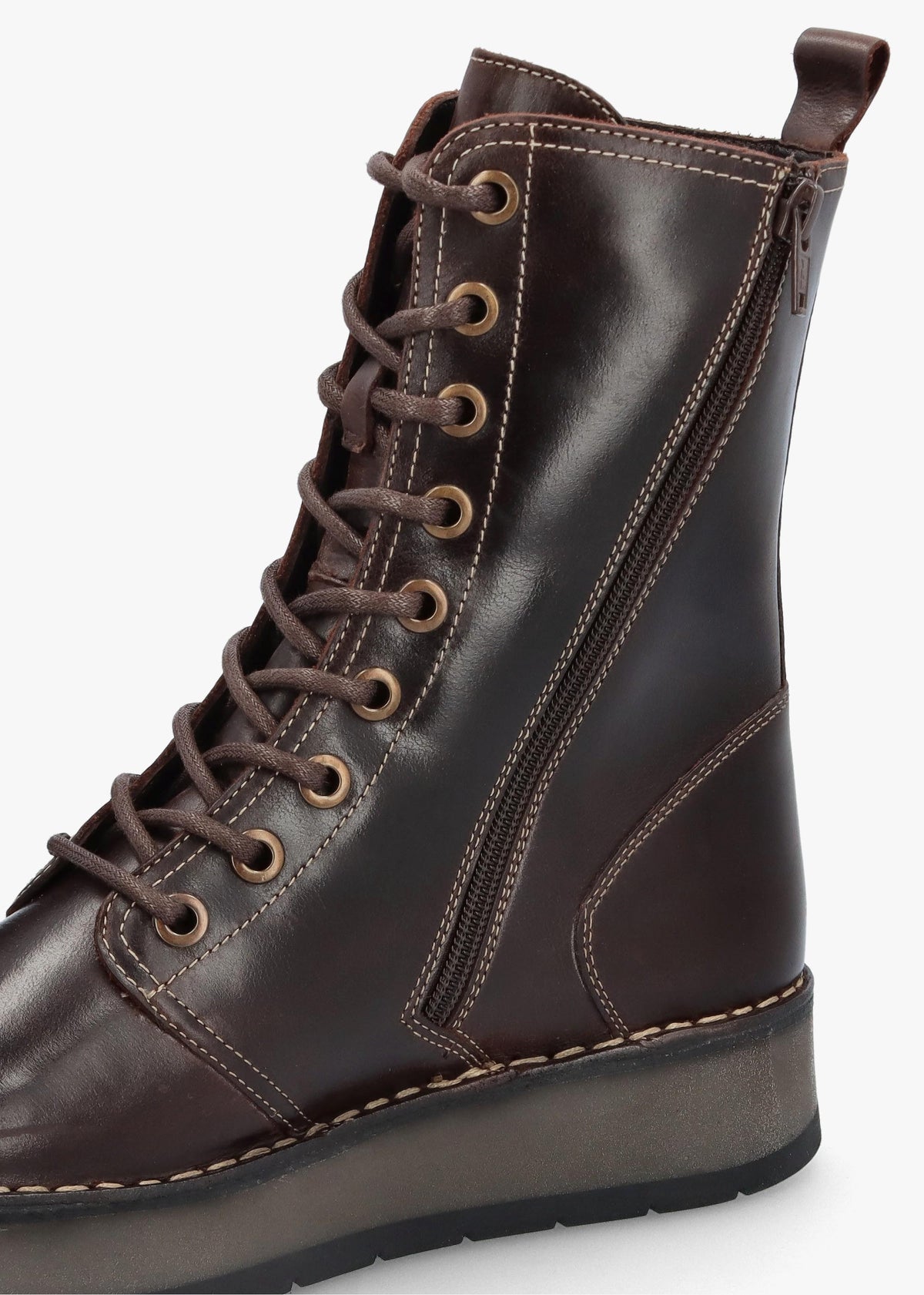 Rami Dark Brown Rug Leather Lace Up Ankle Boots