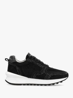 Arabella Black Suede Crystal Embellished Trainers