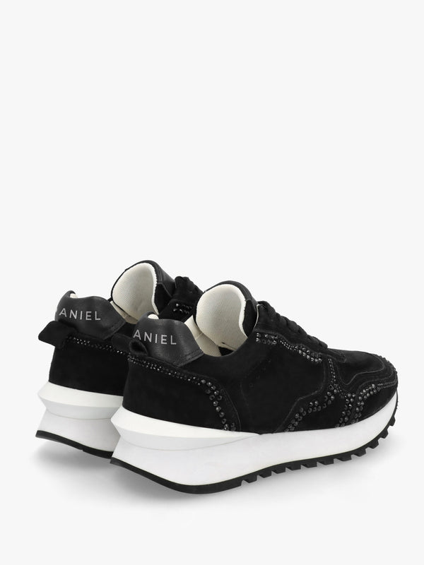 Arabella Black Suede Crystal Embellished Trainers