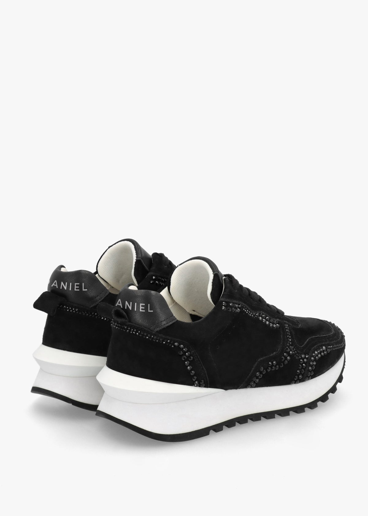 Arabella Black Suede Crystal Embellished Trainers