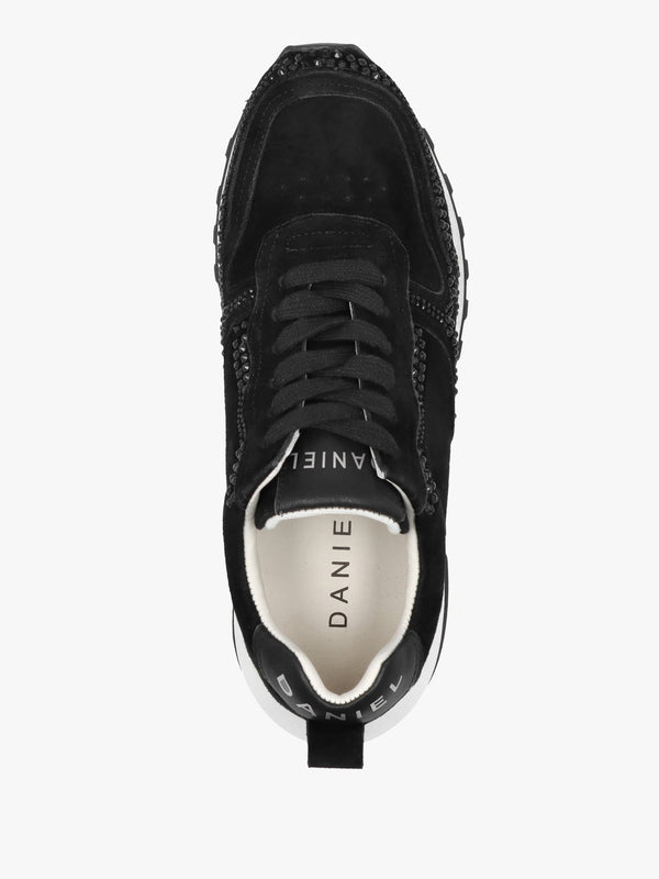 Arabella Black Suede Crystal Embellished Trainers
