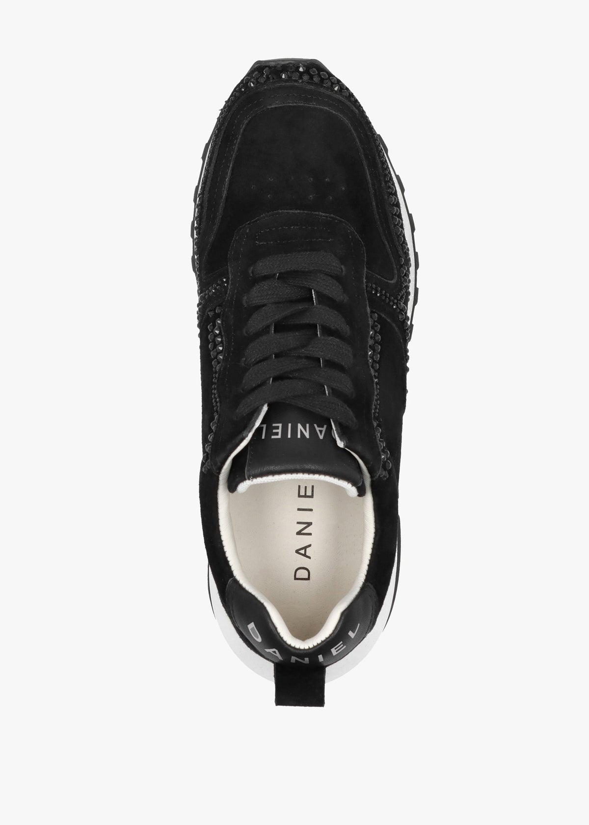 Arabella Black Suede Crystal Embellished Trainers
