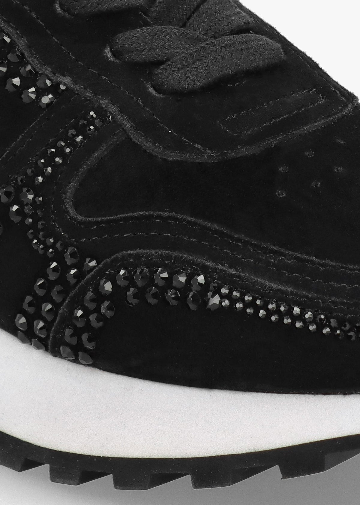 Arabella Black Suede Crystal Embellished Trainers