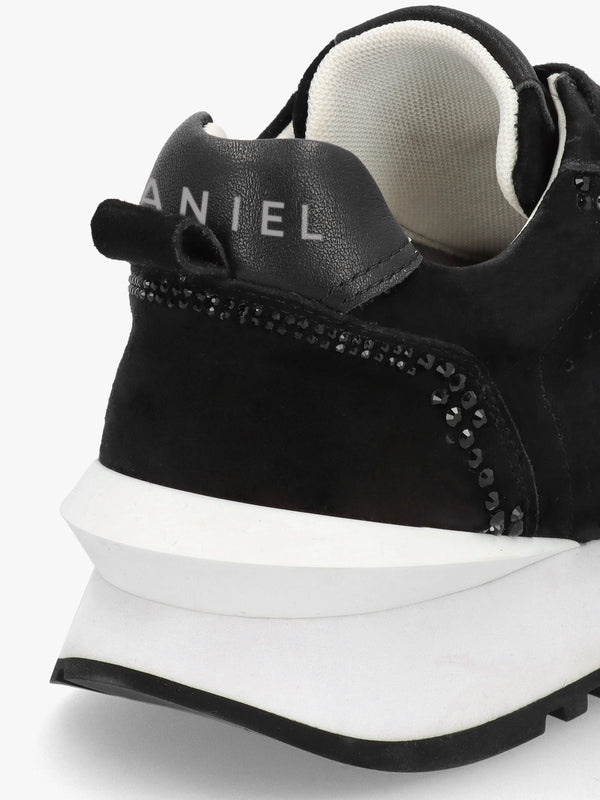 Arabella Black Suede Crystal Embellished Trainers