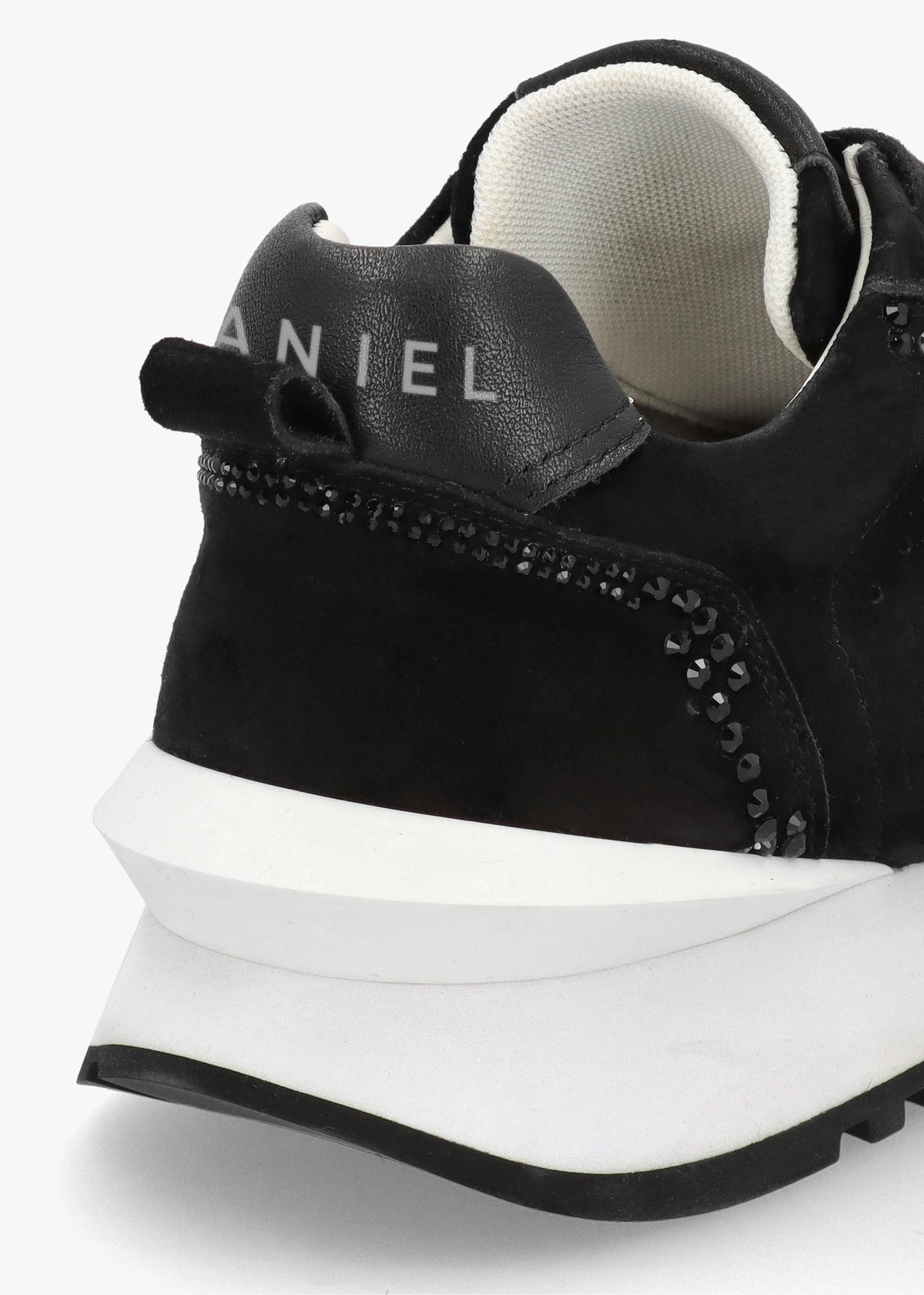 Arabella Black Suede Crystal Embellished Trainers