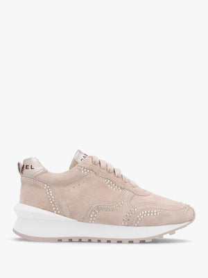 Arabella Taupe Suede Crystal Embellished Trainers