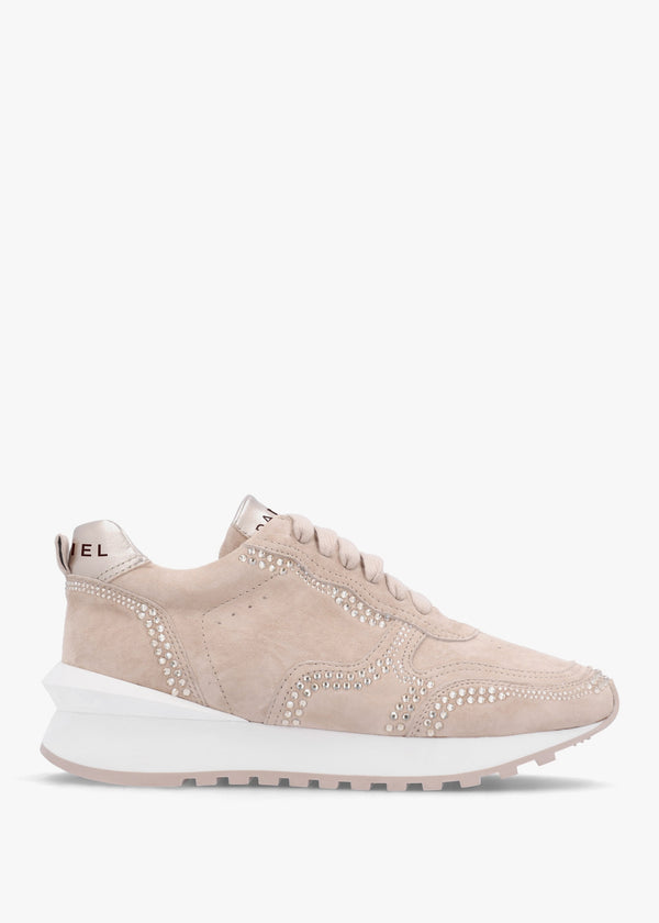 Arabella Taupe Suede Crystal Embellished Trainers