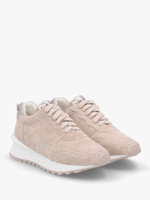 Arabella Taupe Suede Crystal Embellished Trainers