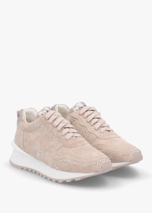 Arabella Taupe Suede Crystal Embellished Trainers
