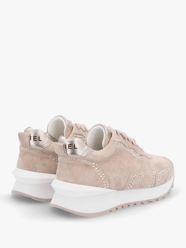 Arabella Taupe Suede Crystal Embellished Trainers