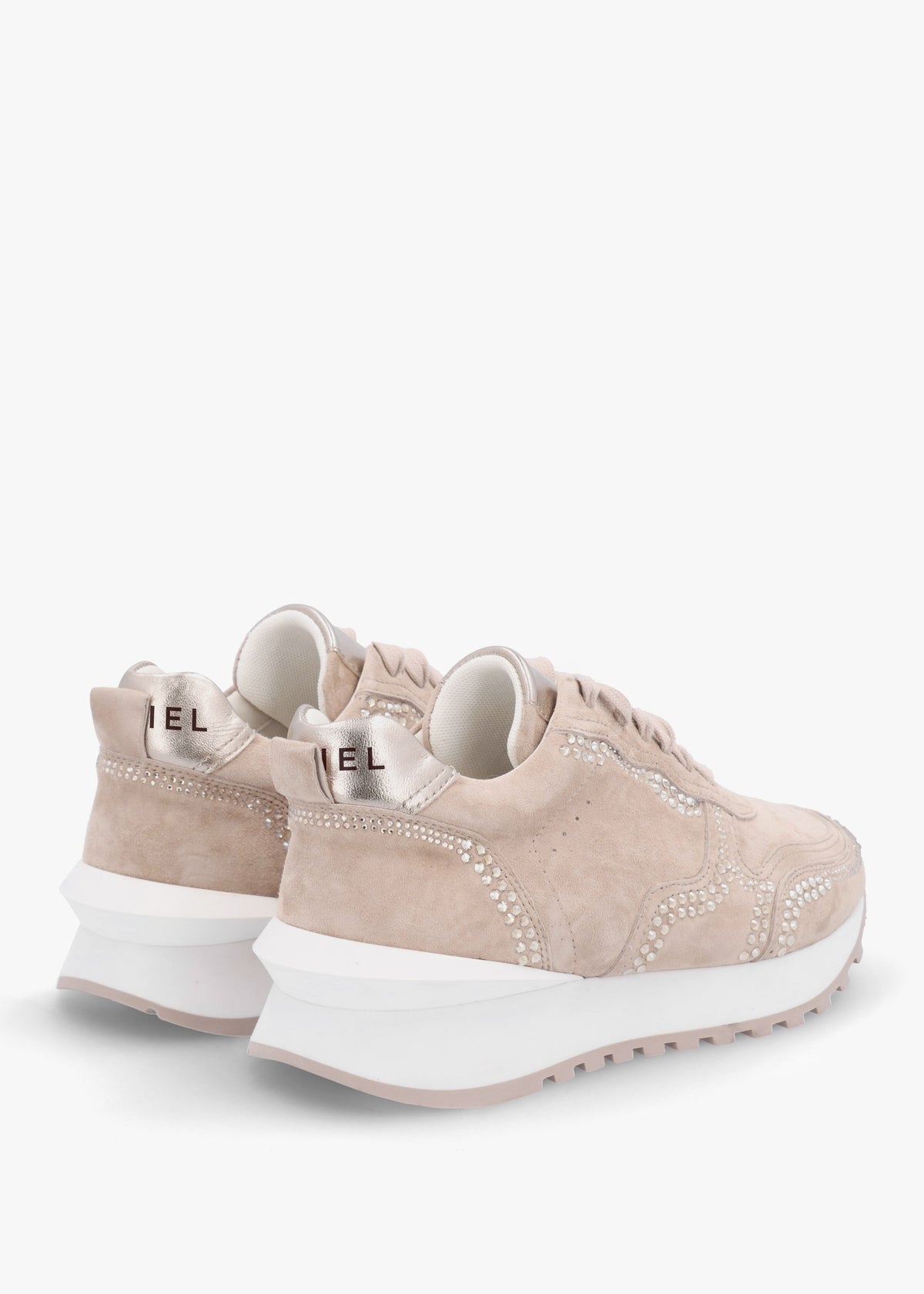 Arabella Taupe Suede Crystal Embellished Trainers