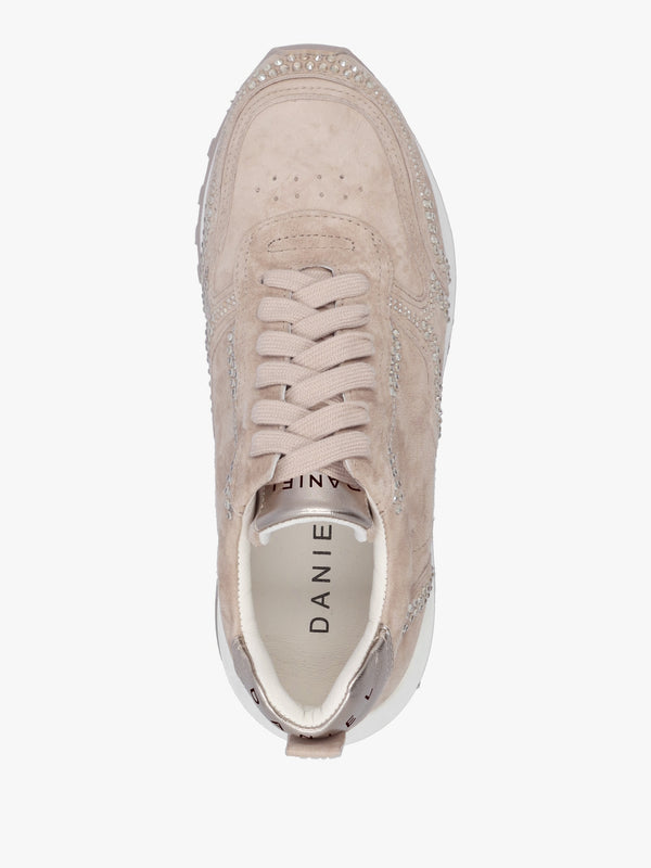 Arabella Taupe Suede Crystal Embellished Trainers