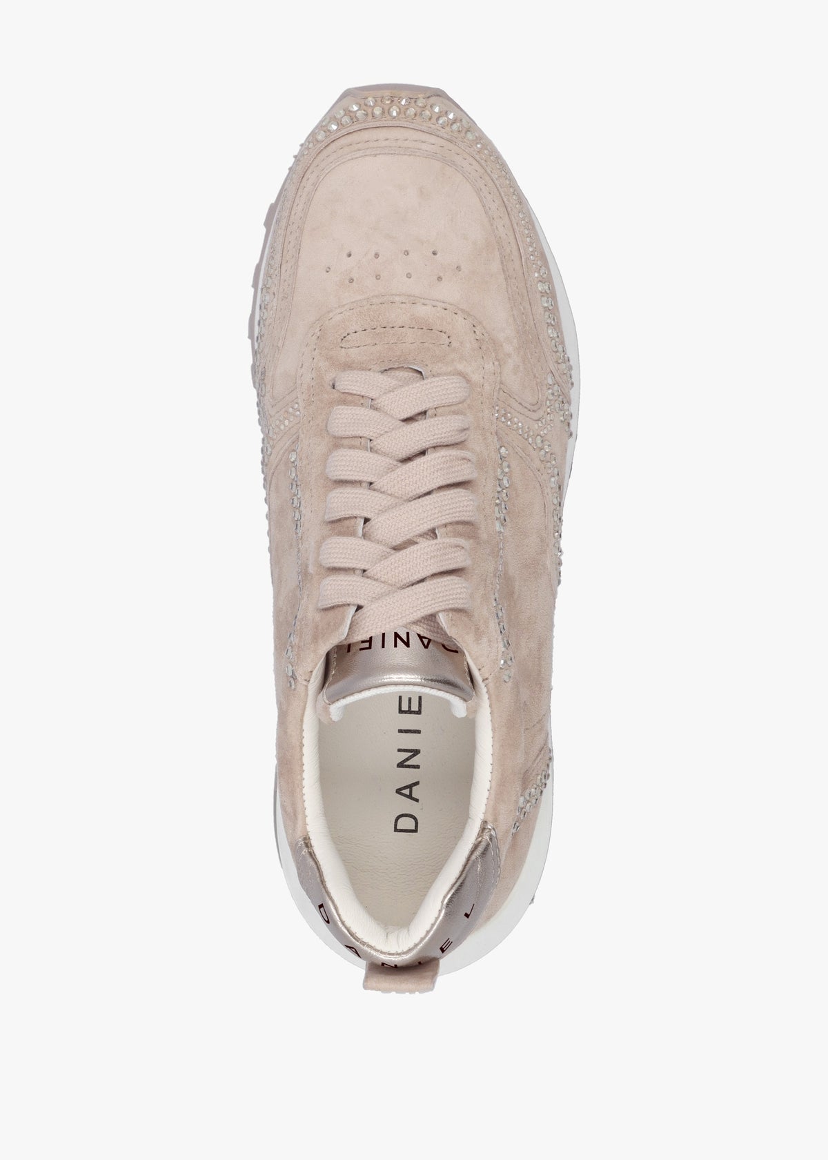 Arabella Taupe Suede Crystal Embellished Trainers