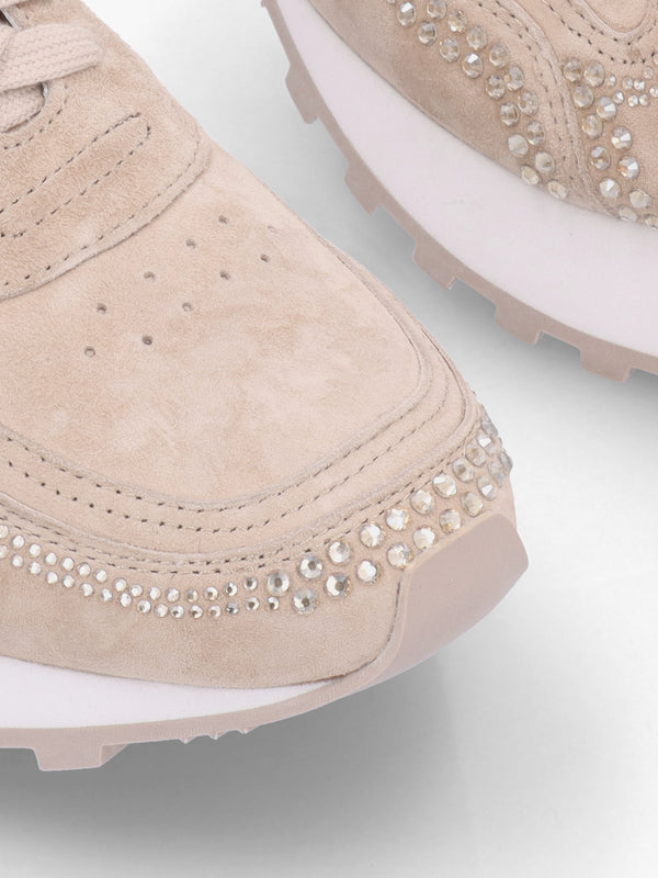 Arabella Taupe Suede Crystal Embellished Trainers