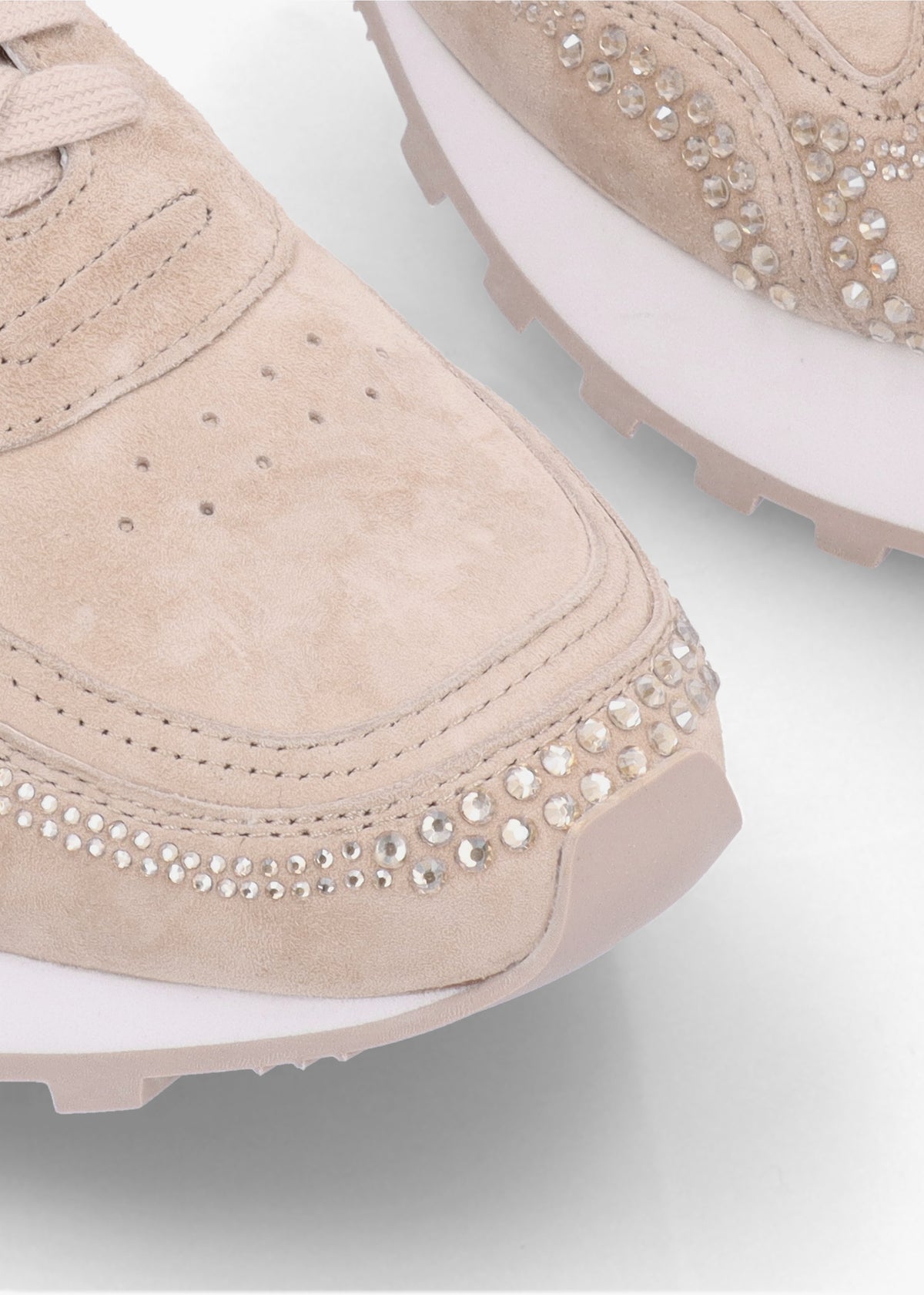 Arabella Taupe Suede Crystal Embellished Trainers