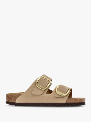 Arizona Big Buckle Sandcastle Nubuck Leather Two Bar Mules