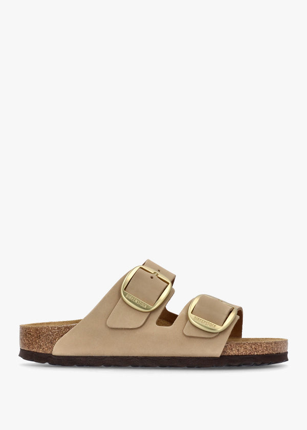 Arizona Big Buckle Sandcastle Nubuck Leather Two Bar Mules