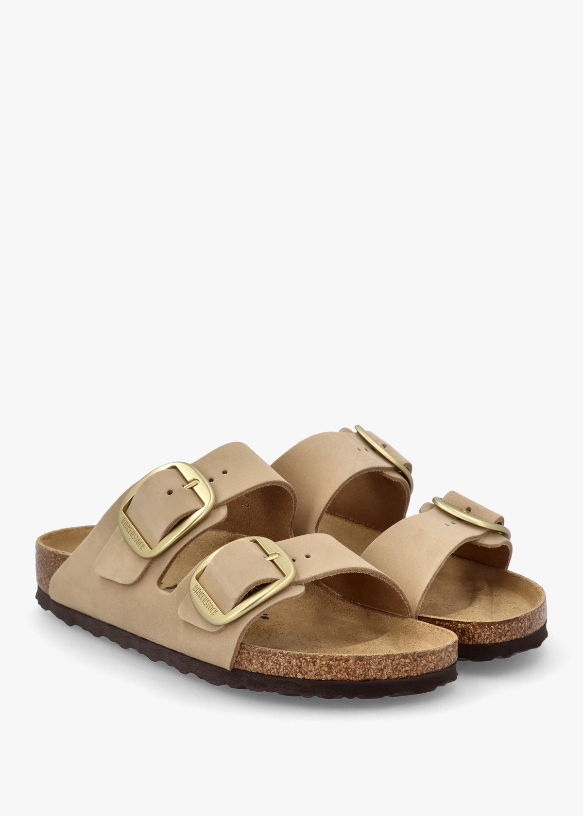 Arizona Big Buckle Sandcastle Nubuck Leather Two Bar Mules