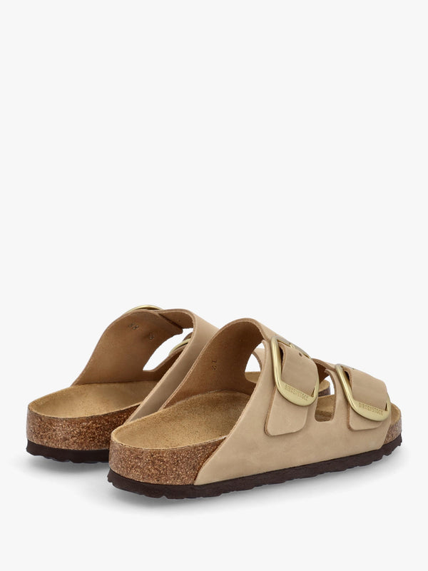 Arizona Big Buckle Sandcastle Nubuck Leather Two Bar Mules