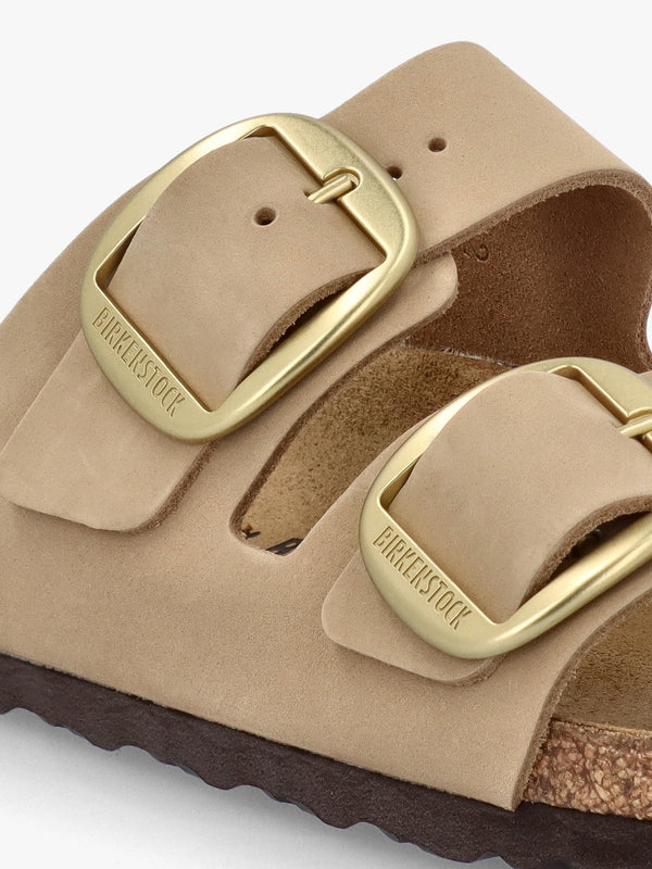 Arizona Big Buckle Sandcastle Nubuck Leather Two Bar Mules