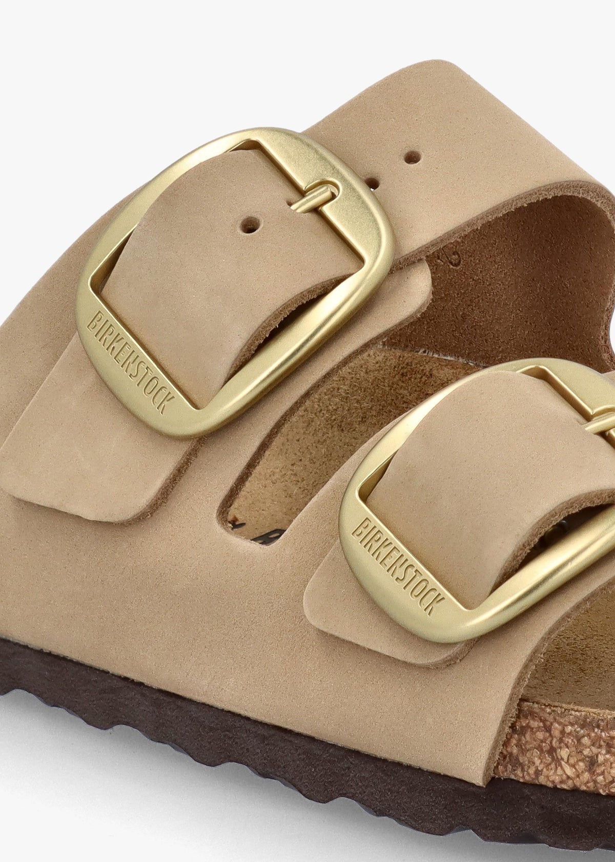 Arizona Big Buckle Sandcastle Nubuck Leather Two Bar Mules