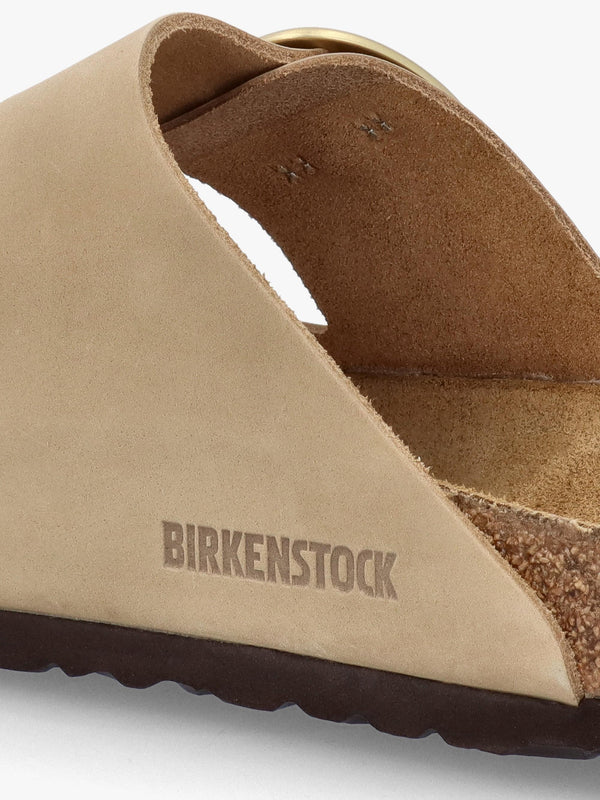 Arizona Big Buckle Sandcastle Nubuck Leather Two Bar Mules